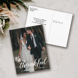 Script モダン Thankfulパーソナライズされたの結婚写真 案内ポストカード