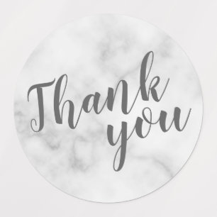 Script モダン White Marble's 結婚 Thank You ラベル