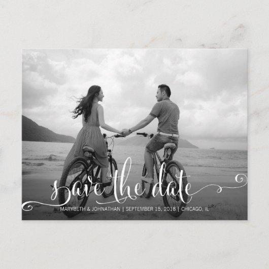 Script モダンSave The Date Photoポストカード 案内ポストカード (正面)