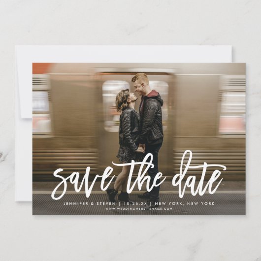 Script モダンSave The Date Photo Announcement 招待状 (正面)