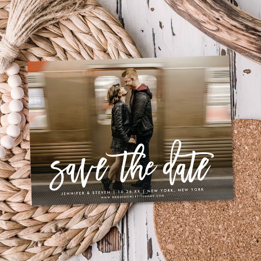 Script モダンSave The Date Photo Announcement 招待状