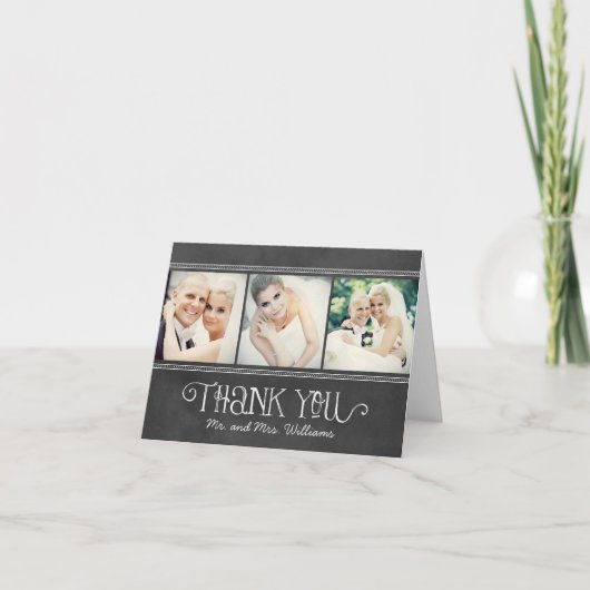 Script 素朴 Chalkboardの結婚Photo Collage サンキューカード (正面)