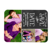 Script 素朴 Chalkboard日付を保存するフォトブラック マグネット (横)