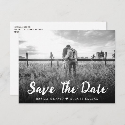 Script 素朴 Photo Wedding日付はがきを保存 案内ポストカード (正面/裏面)