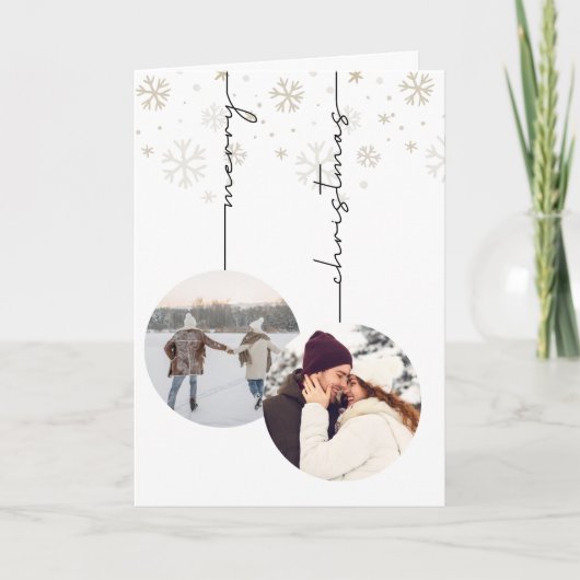 Script 2 Photo Ornaments Simple Merry Christmas  カード (正面)