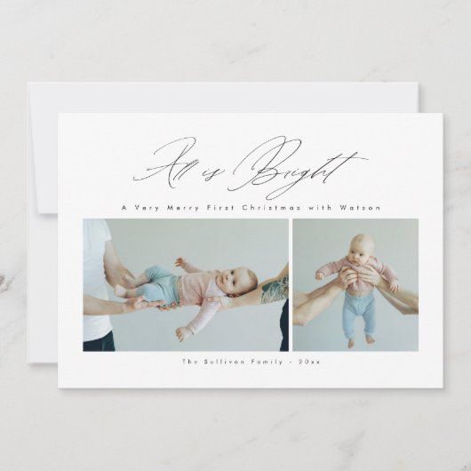 Script All is Brightベビーの初めてのクリスマス写真 シーズンカード (正面)