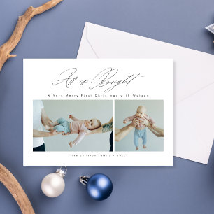 Script All is Brightベビーの初めてのクリスマス写真 シーズンカード