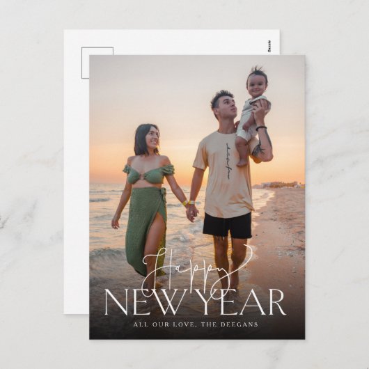Script and Sans Flat New Yearsはがき縦置き シーズンポストカード (正面/裏面)