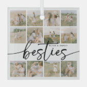 Script Besties Photo Collage Personalized ガラスオーナメント (正面)