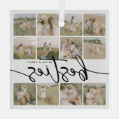 Script Besties Photo Collage Personalized ガラスオーナメント (裏面)