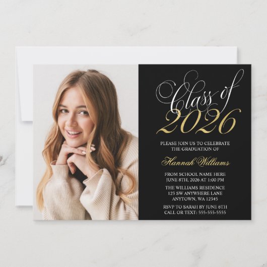 Script Black金ゴールド写真の卒業発表 招待状 (正面)