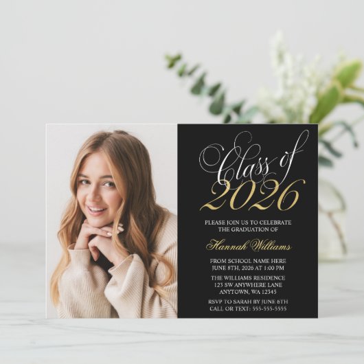 Script Black金ゴールド写真の卒業発表 招待状 (スタンド正面)