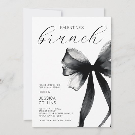 Script Black Bow Galentine's Day Brunch Party 招待状 (正面)