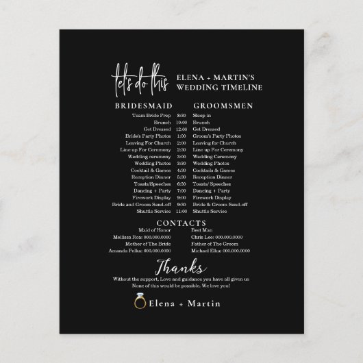 Script Black's White ミニマル Wedding Day Timeline (正面)