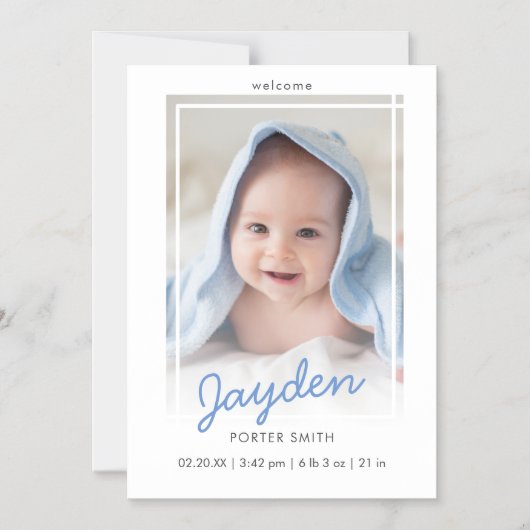 Script Blue Boy写真誕生のお知らせ マグネット招待状 (正面)