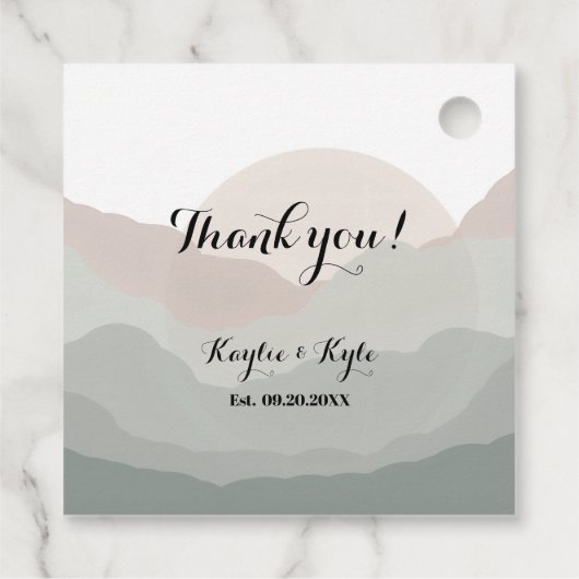 Script Boho Mountain Wedding Anniversary  フェイバータグ (裏面)