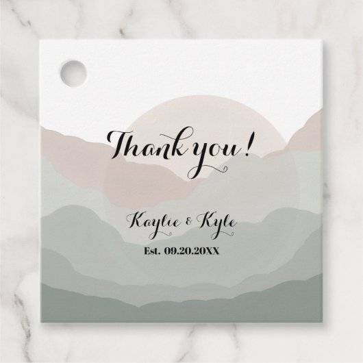 Script Boho Mountain Wedding Anniversary フェイバータグ (正面)