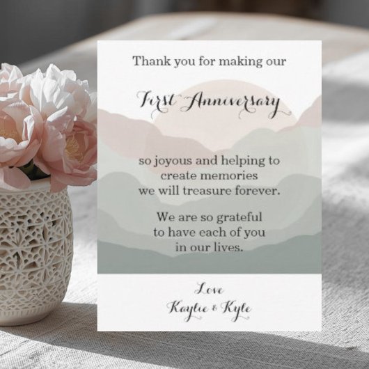 Script Boho Watercolor Mountain 1st Anniversary  ノートカード