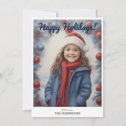 Script Caliggraphy Winter Happy Holiday Photo Card シーズンカード (正面)