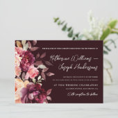 Script calligraphy Bouquet Floral Burgundy Wedding 招待状 (スタンド正面)