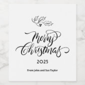 Script Calligraphy Merry Christmas ワインラベル (シングルラベル)