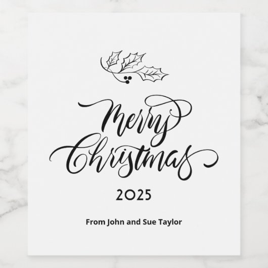 Script Calligraphy Merry Christmas ワインラベル (シングルラベル)