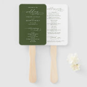 Script Calligraphy Olive Green Wedding Program ハンドファン (正面&裏面)