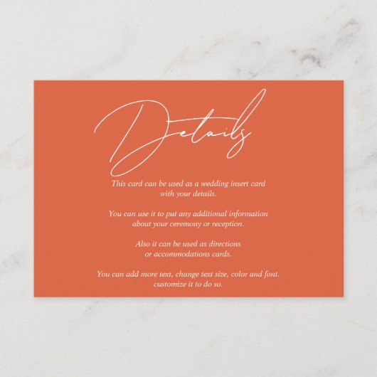 Script calligraphy Verona sunset orange QR wedding エンクロージャーカード (正面)