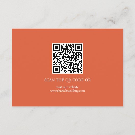 Script calligraphy Verona sunset orange QR wedding エンクロージャーカード (裏面)