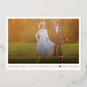 Script Christmasの写真の後結婚楽しく 箔シーズンカード (正面)