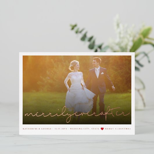 Script Christmasの写真の後結婚楽しく 箔シーズンカード (立ち正面)
