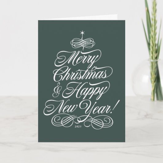 Script Christmas Card in Green カード (正面)