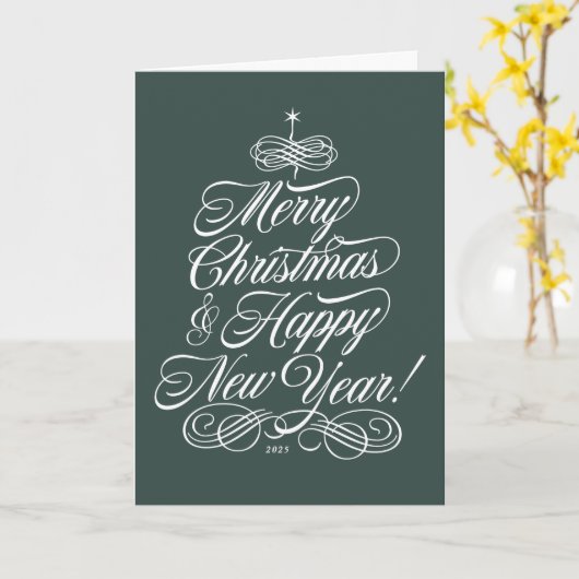Script Christmas Card in Green カード (黄色い花)