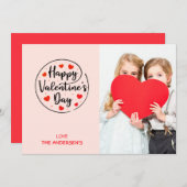 Script Circleハートハッピーバレンタインデー写真 シーズンカード (正面/裏面)