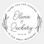 Script Circular Greenery素朴ありがとうござ結婚う ラウンドシール (正面)