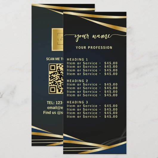 Script Classic black and gold Price List Menu メニュー (正面/裏面)
