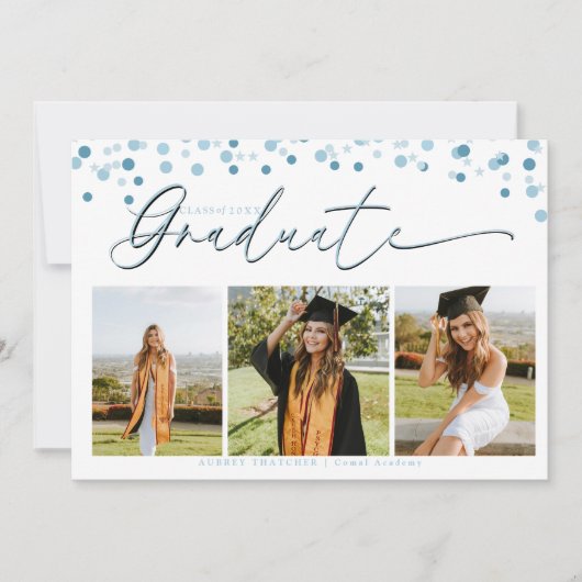 Script Confetti |  Photo Collage Graduation  招待状 (正面)