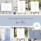 Script Dusty Blue Water Color, Monogram 結婚's ラベル
