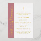 Script Dusty Pink Girl First Communion Gold 箔招待状 (正面)