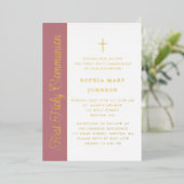 Script Dusty Pink Girl First Communion Gold 箔招待状 (立ち正面)