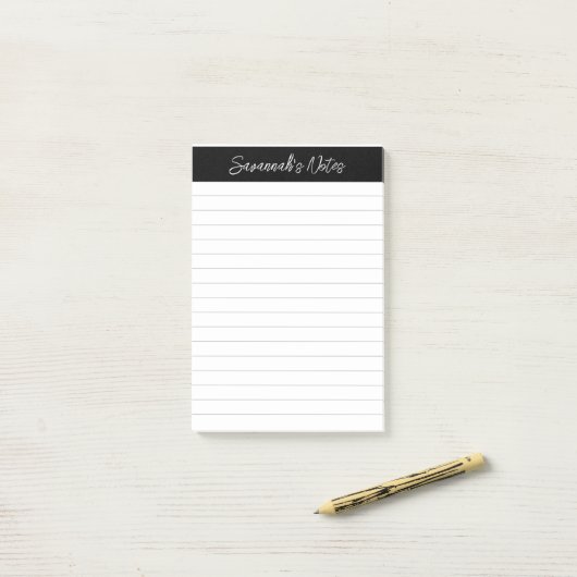 Script Elegant Black Gray Lined Personalized ポストイット (デスク上)