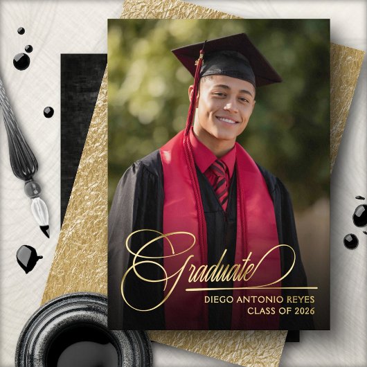 Script Elegant Graduation Announcement 箔招待状