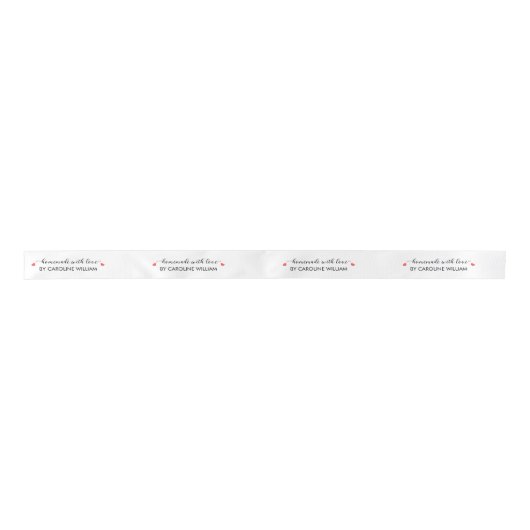 Script Elegant Red Heart Handmade With Love サテンリボン (正面)