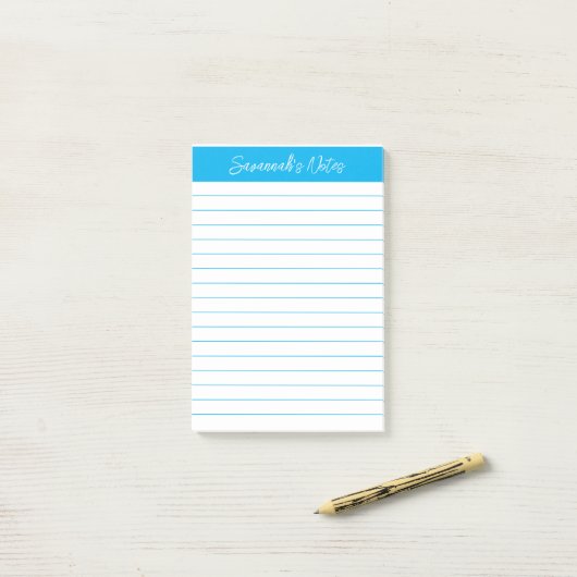 Script Elegant Sky Blue Lined Personalized ポストイット (デスク上)