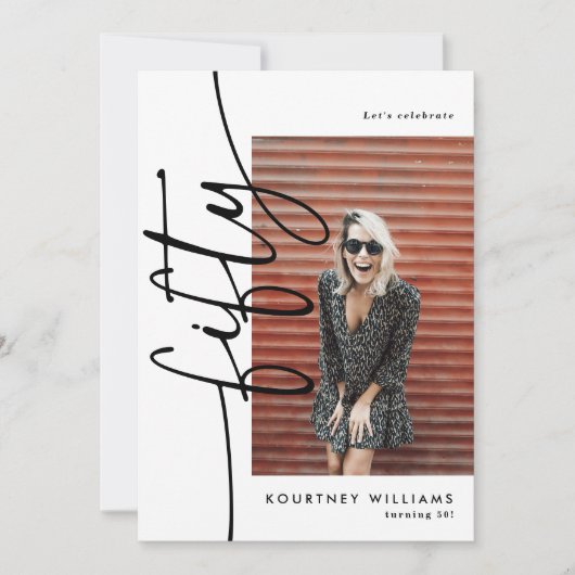 Script Fifty 4 Photo Collage 50th Birthday 招待状 (正面)