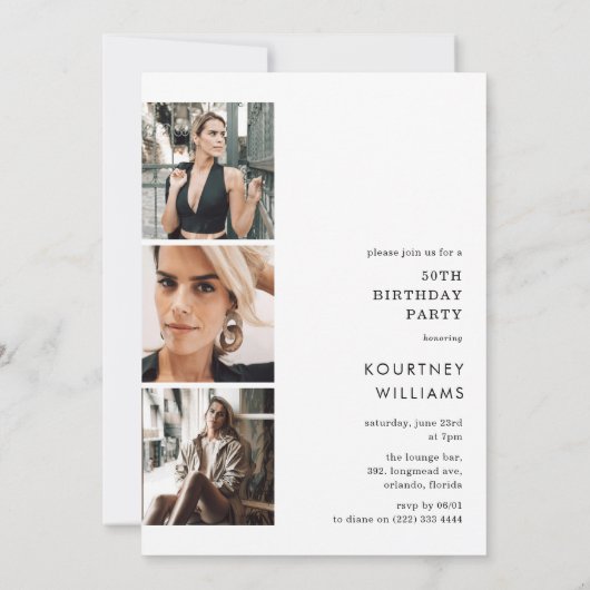 Script Fifty 4 Photo Collage 50th Birthday 招待状 (裏面)