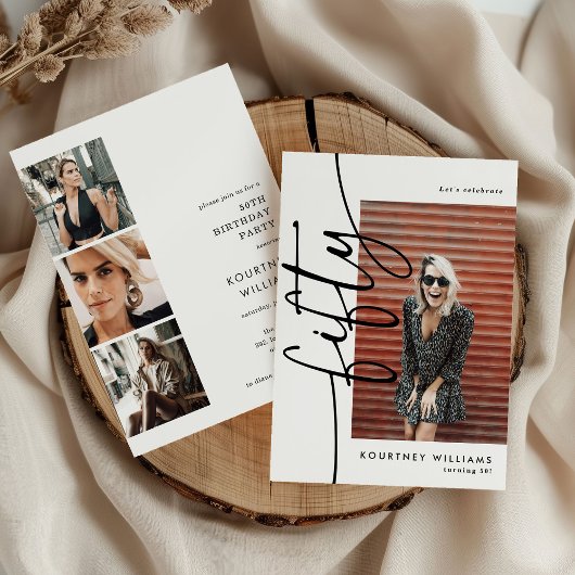 Script Fifty 4 Photo Collage 50th Birthday 招待状