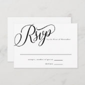 Script Florish モダン Black Reply RSVPカード (正面/裏面)