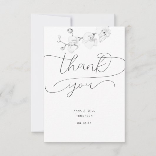 Script Flowishes Orchid Photo'結婚s Thank You サンキューカード (正面)