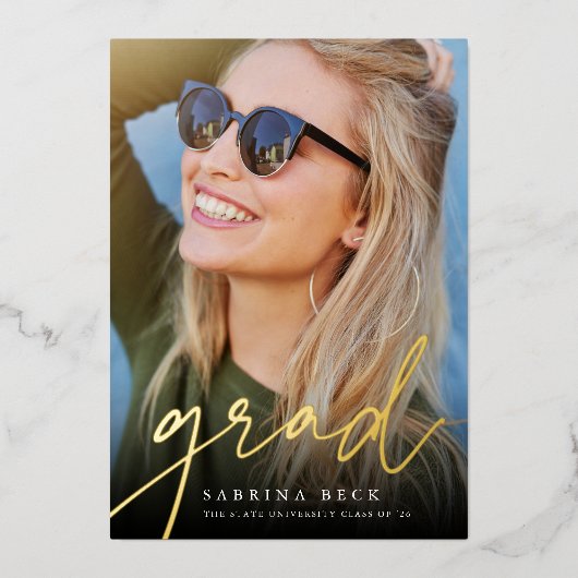 Script Foil Photo Graduation Announcement & Invite 箔招待状 (正面)